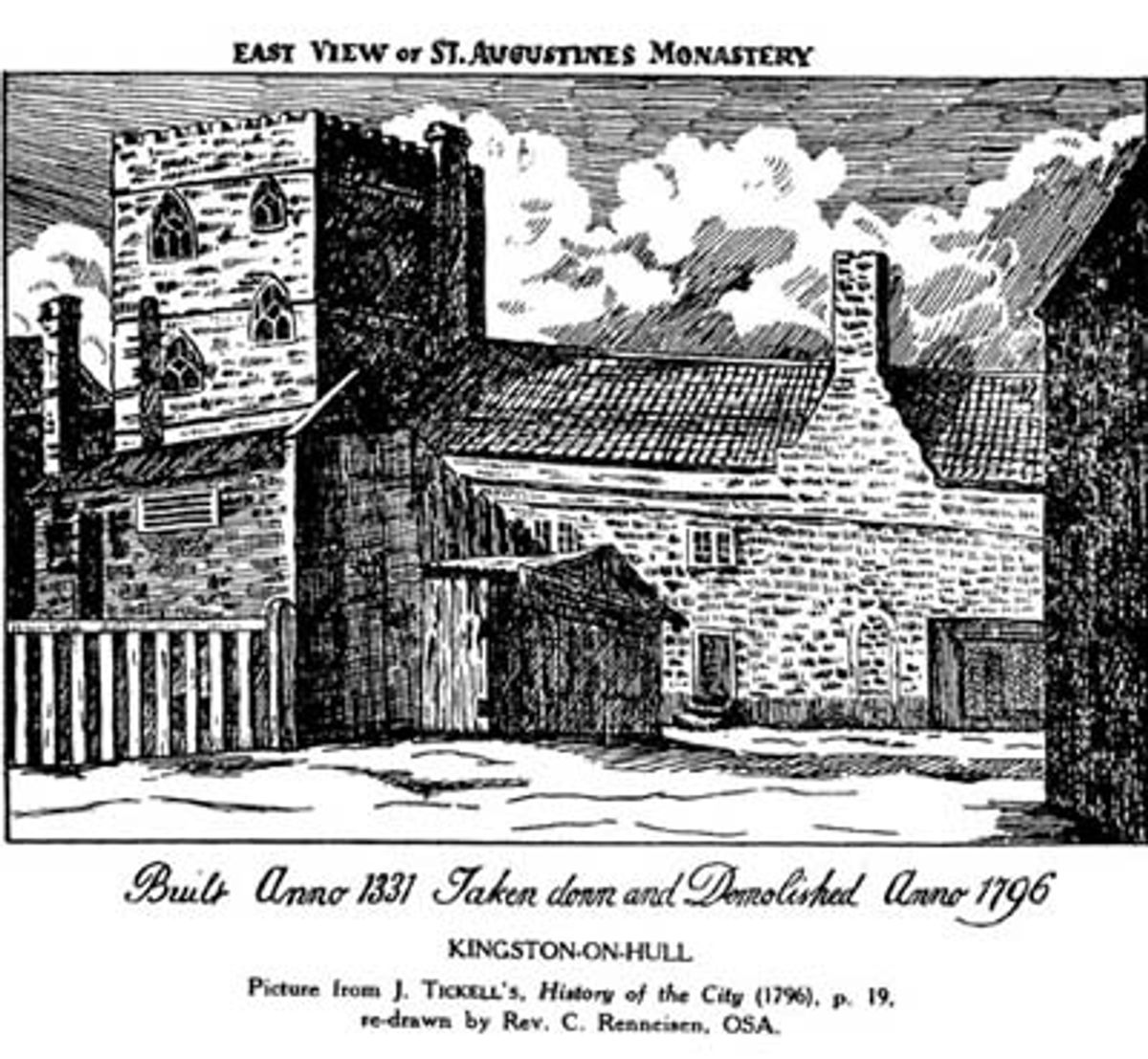 A drawing of the Hull Friary shortly before its demolition in the late 18th century