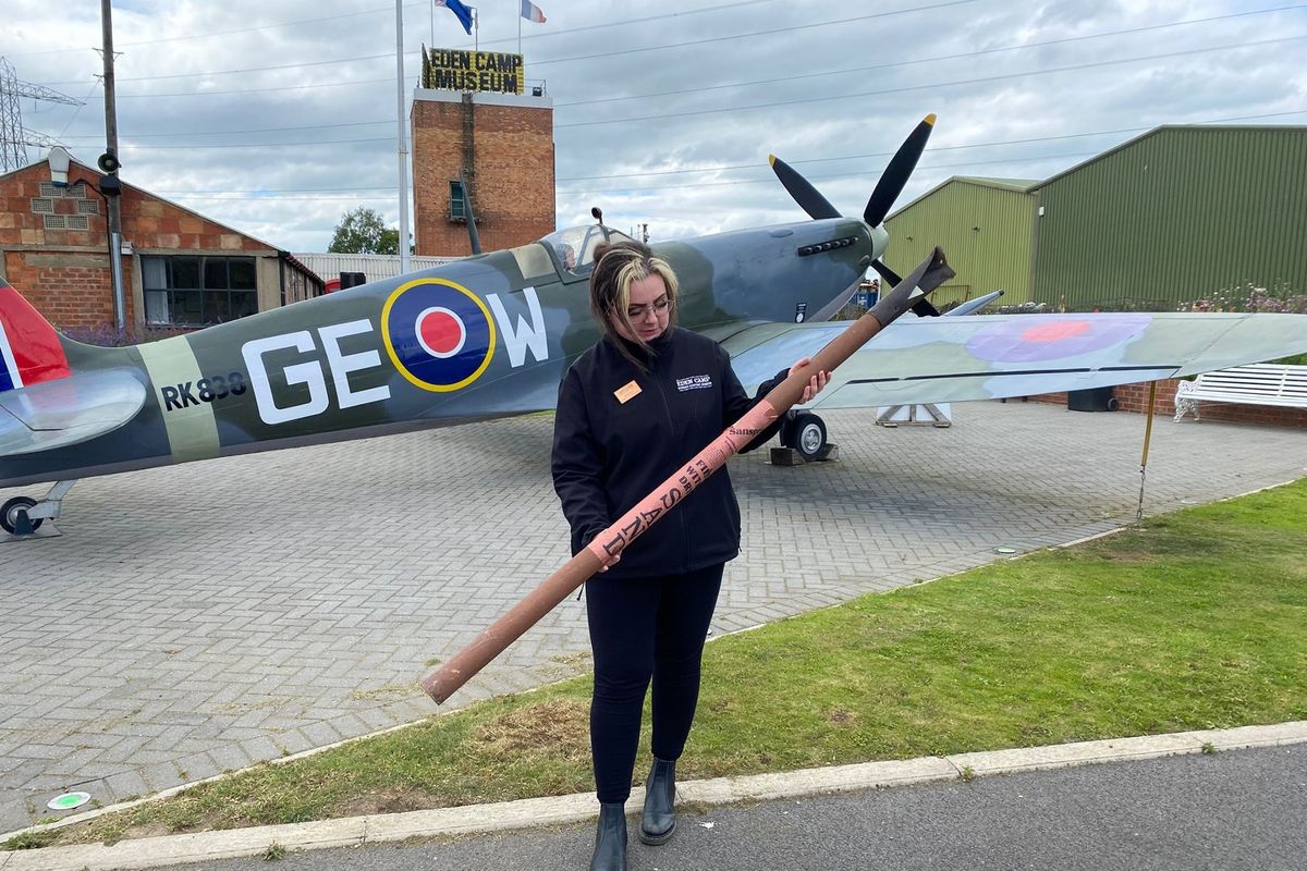 Rare survivor - the Sanspray fire extinguisher that survived a Bridlington bomb blast, now part of the collection at Eden Camp