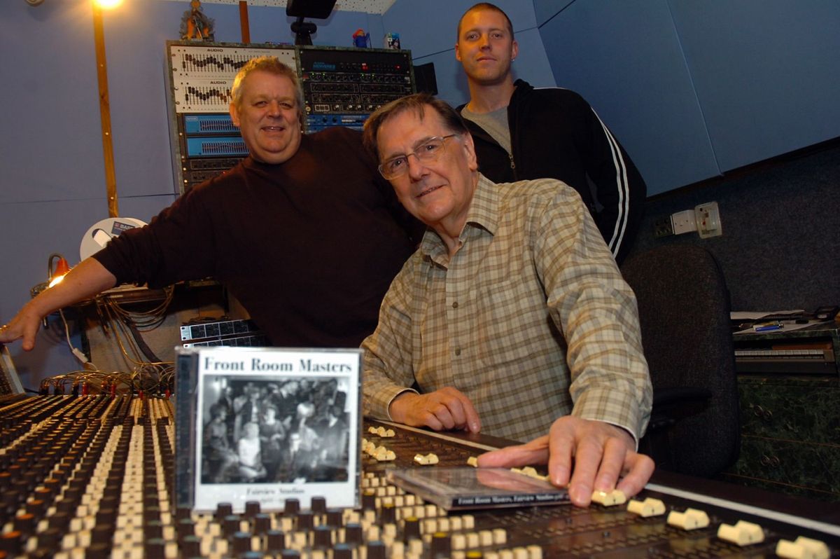 Keith Herd, front, with studio manager Andy Newlove, back right, and recording engineer John Spence