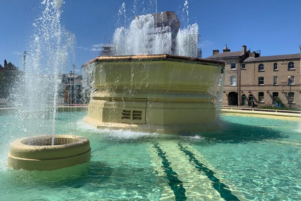 The Rose Bowl Fountain in Queen's Gardens, Hull, pictured when it is operating