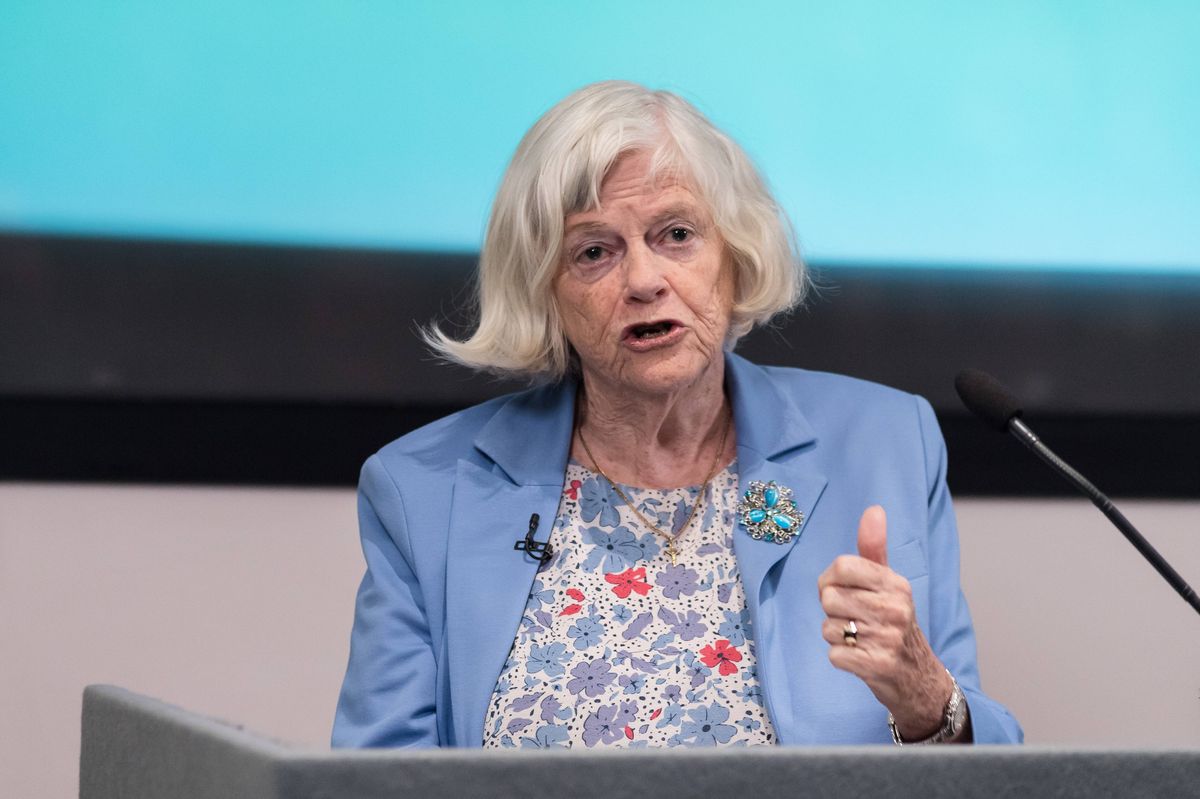 LONDON, UNITED KINGDOM - MAY 23, 2024: Reform UK politician Ann Widdecombe speaks to the media during a press conference outlining the party's plan for the general election that was called to take place on 4th of July in London, United Kingdom on May 23, 2024. (Photo credit should read Wiktor Szymanowicz/Future Publishing via Getty Images)