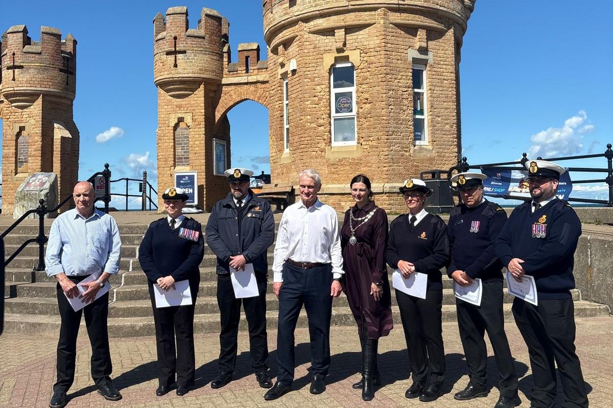 Members of Withernsea Coastguard with MP for Beverley and Holderness Graham Stuart at Withernsea