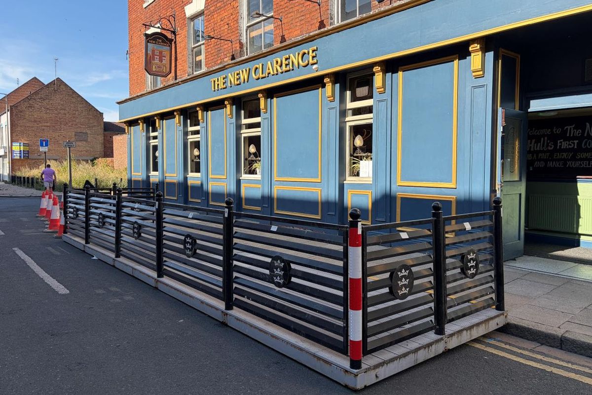 A new outdoor seating area outside of The New Clarence pub on Charles Street and John Street