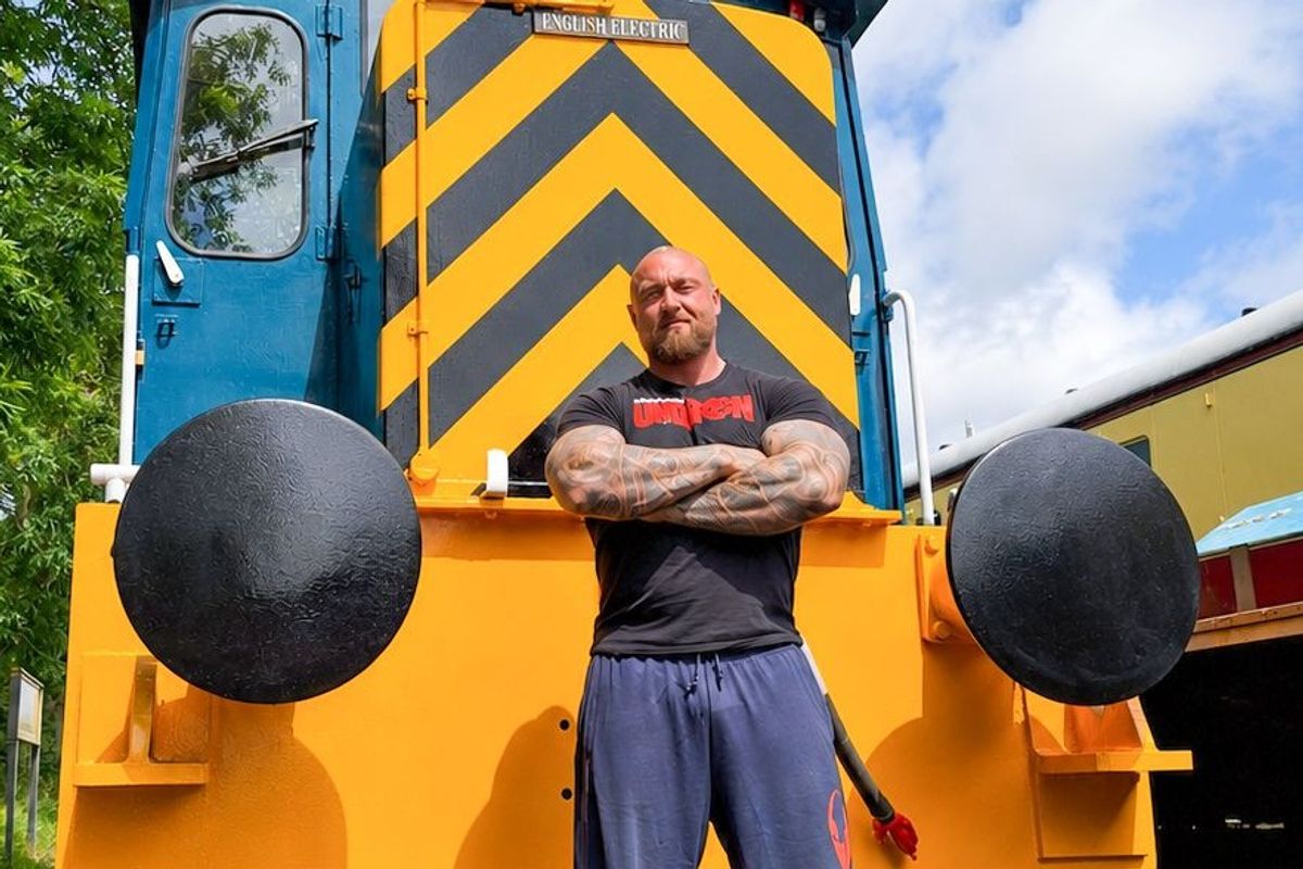 Going loco with a test of strength is East Yorkshire strongman Stuart Lambert