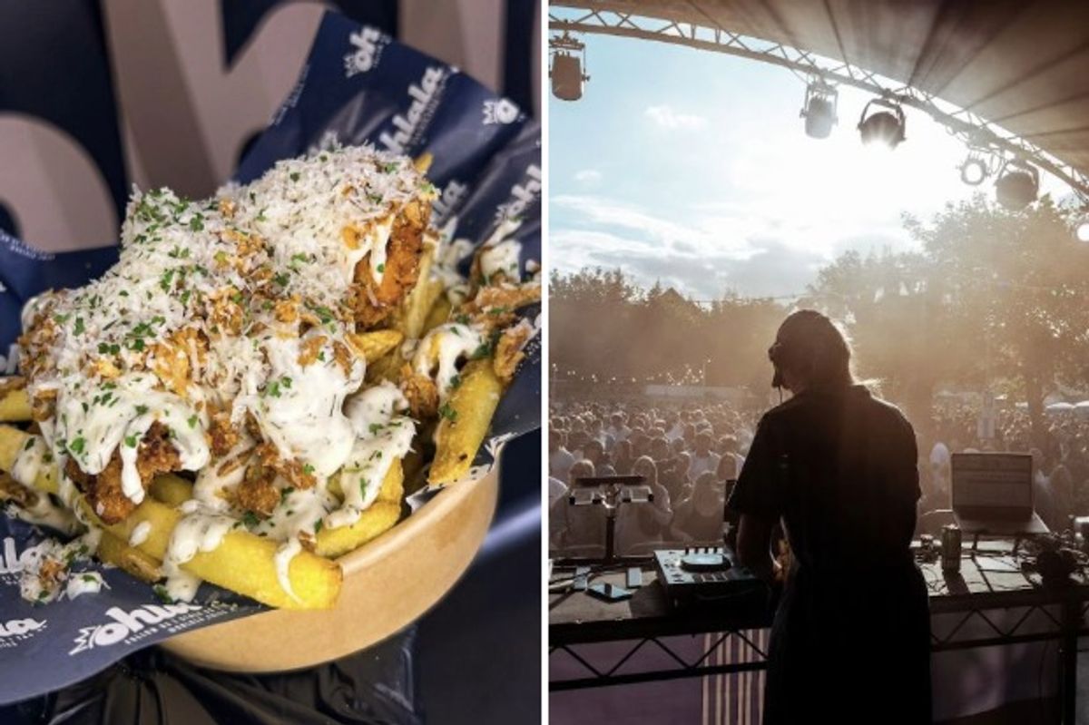 Serving of OH LA LA Loaded Fries; playing to the crowds at Humber Street Sesh