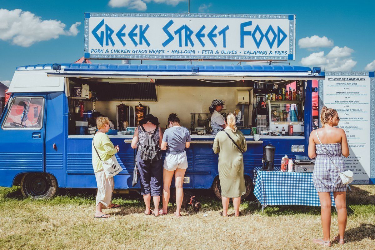 Greek Street Food's unmistakable blue-and-white truck