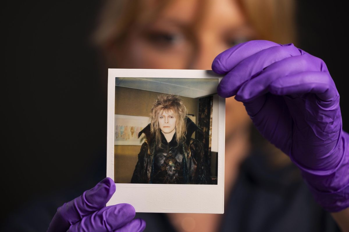 David Bowie Polaroid of costume fittings for Jareth for the 1986 film Labyrinth, part of the V&A’s David Bowie: On Tour exhibition coming to Hull