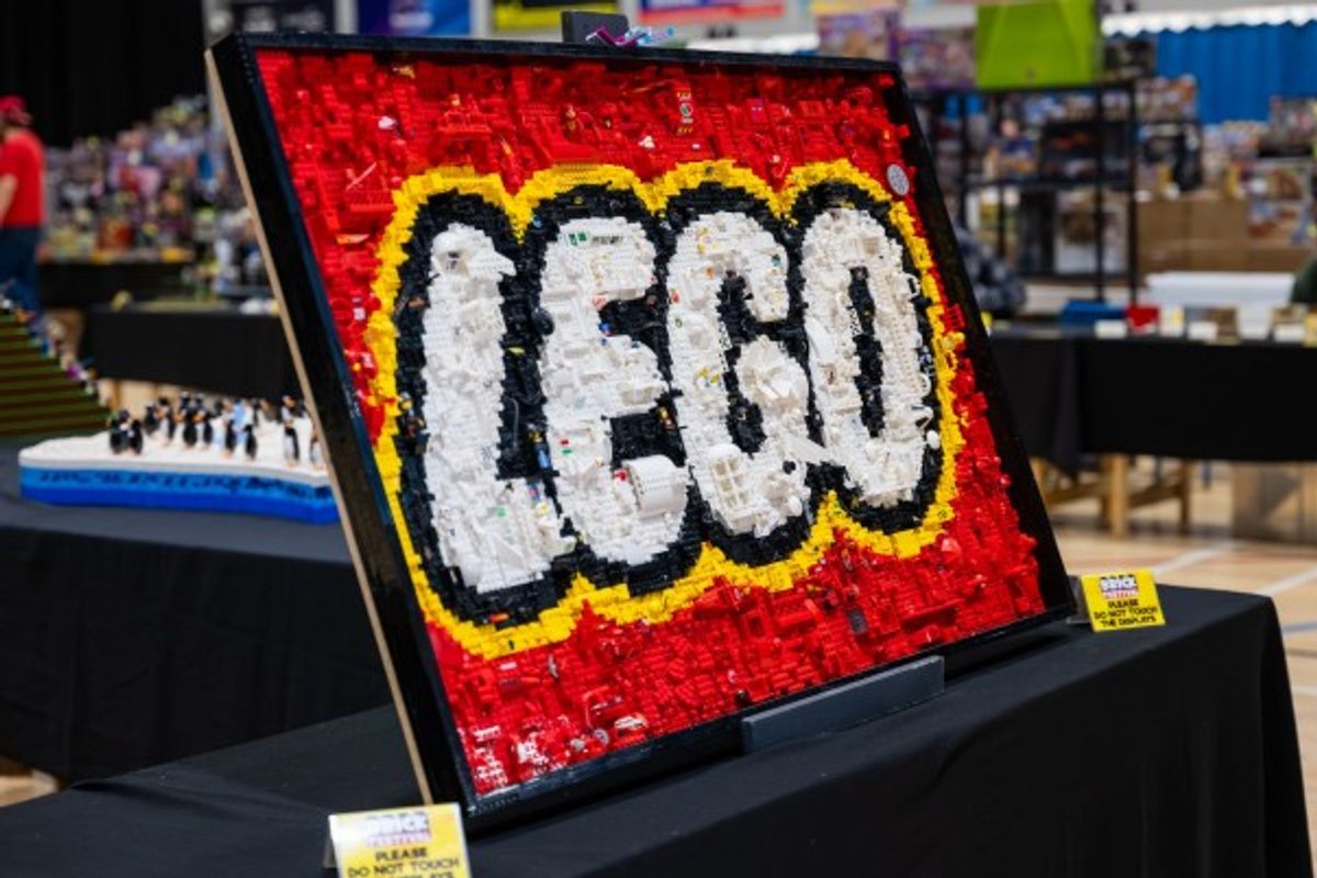 A large LEGO logo built of LEGO