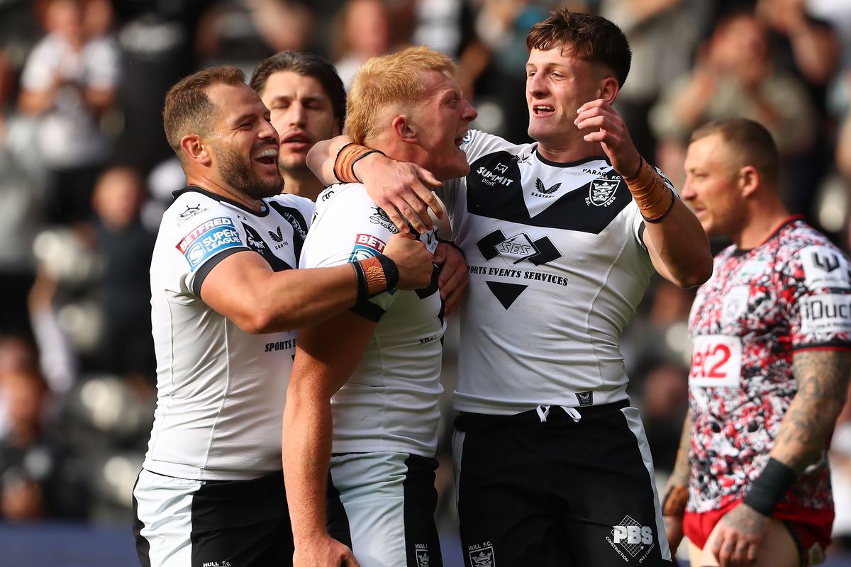 Lennon Clark celebrates his first Hull FC senior try. 