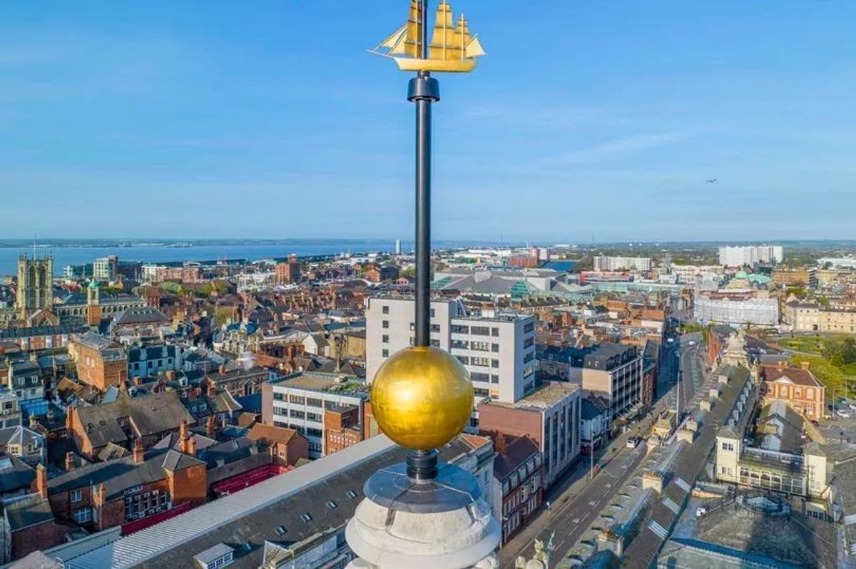 A close-up of the Time Ball, when previously in position at the top of the Guildhall tower, Hull