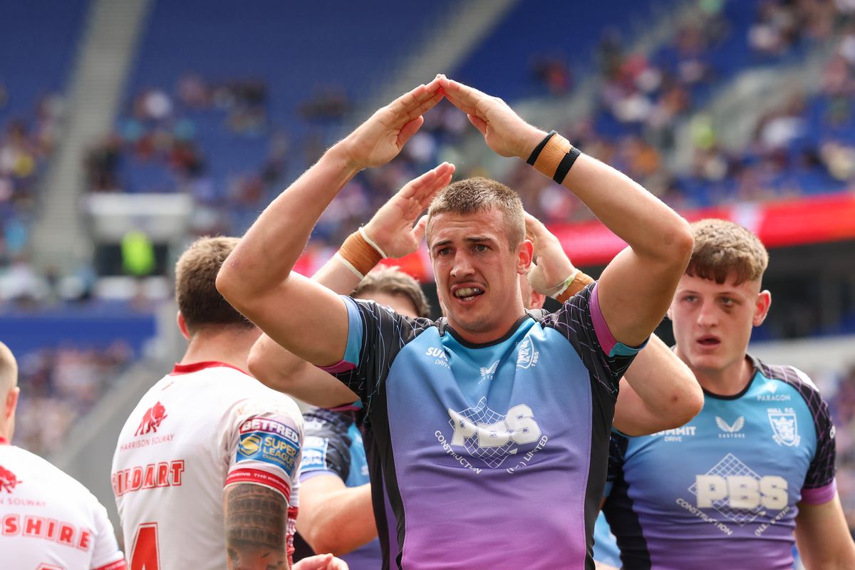  Hull FC's Jake Arthur celebrates scoring his side's first try at Magic Weekend
