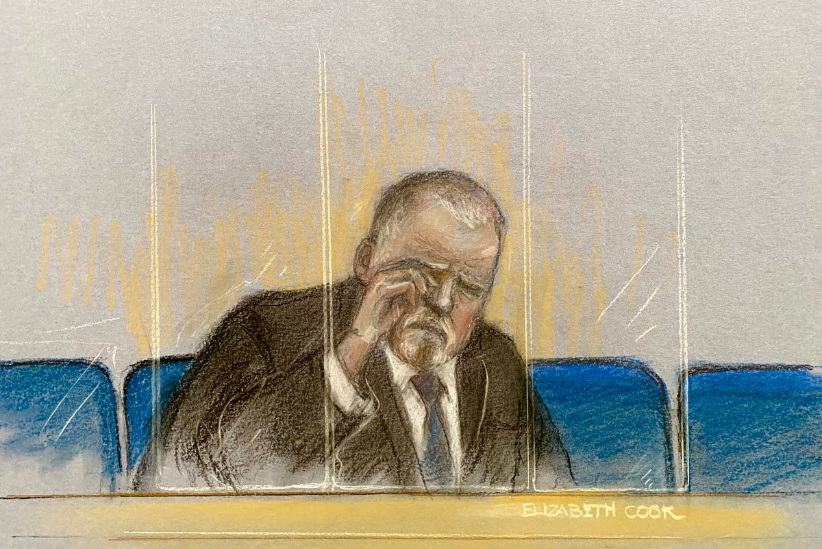 Court artist drawing of funeral director Robert Bush at Hull Crown Court
