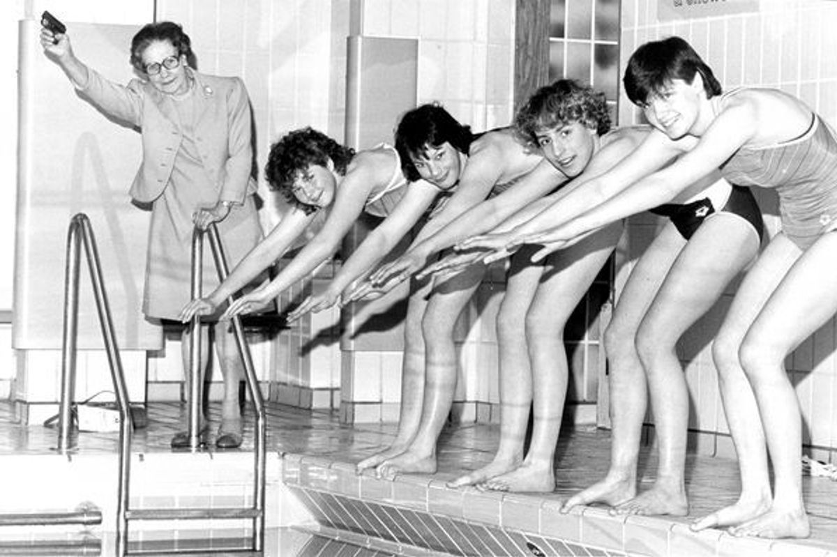 Swimmers set to take the plunge at East Hull Pools in 1985 after a council refurbishment of the building; East Hull Pools is to be converted into apartments