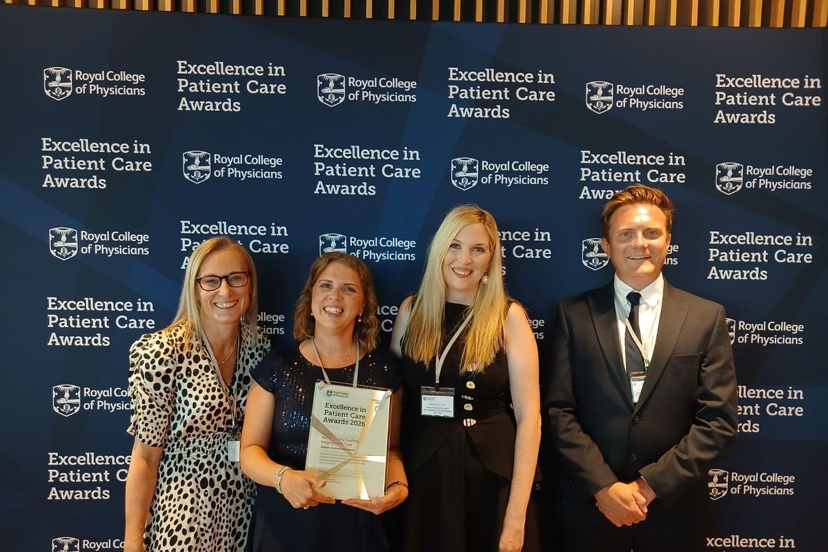 The respiratory team at Castle Hill Hospital picking up their Excellence in Patient Care award from the Royal College of Physicians