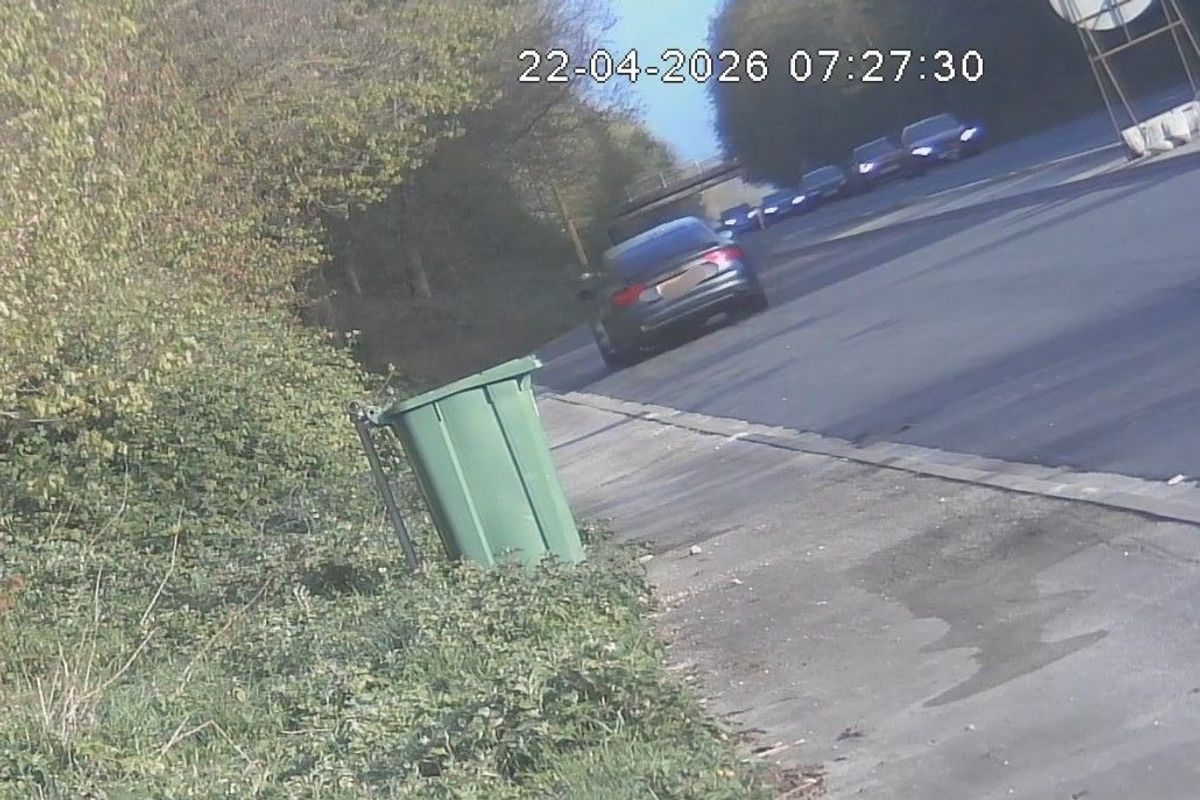 CCTV image of the incident when a man discarded a cup driving off from the A1079 layby on April 22 - a litter bin can be seen metres away