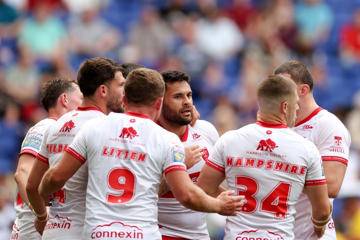 Hull KR celebrate the win at Hill Dickinson Stadium