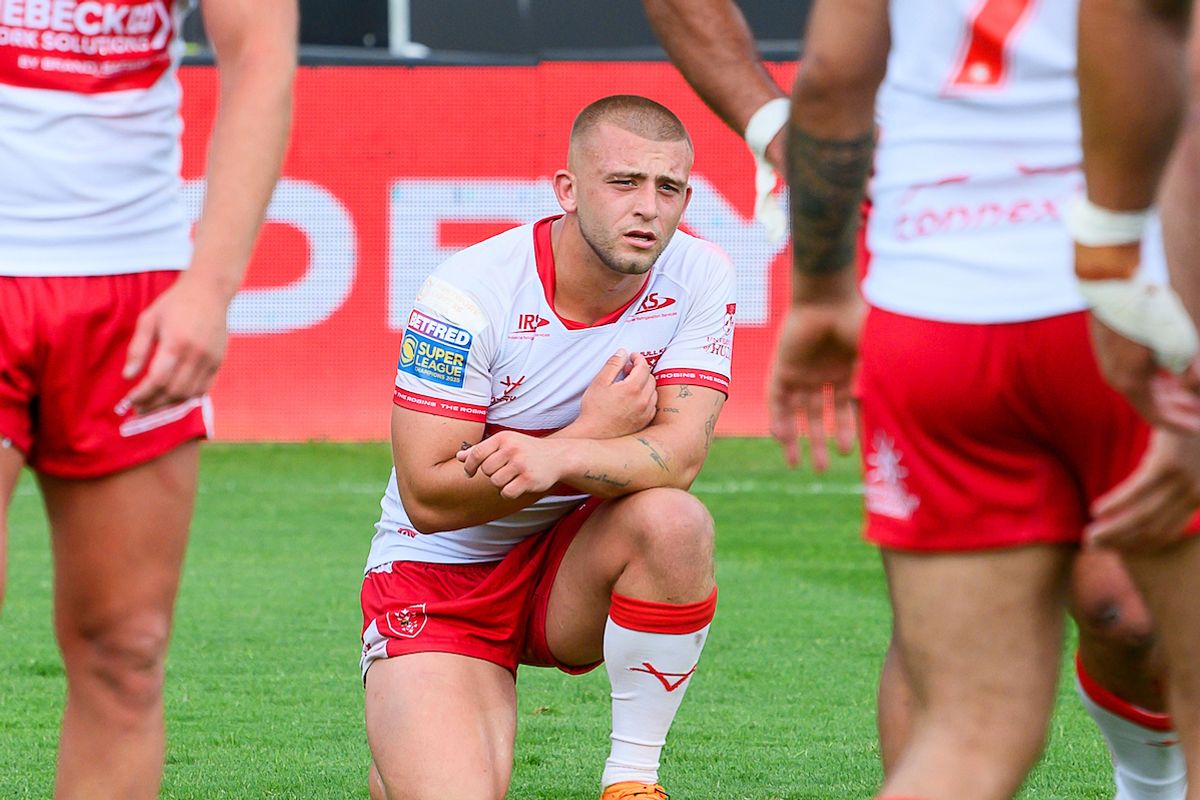 Hull KR's Mikey Lewis dejected after his side's loss to Wakefield Trinity