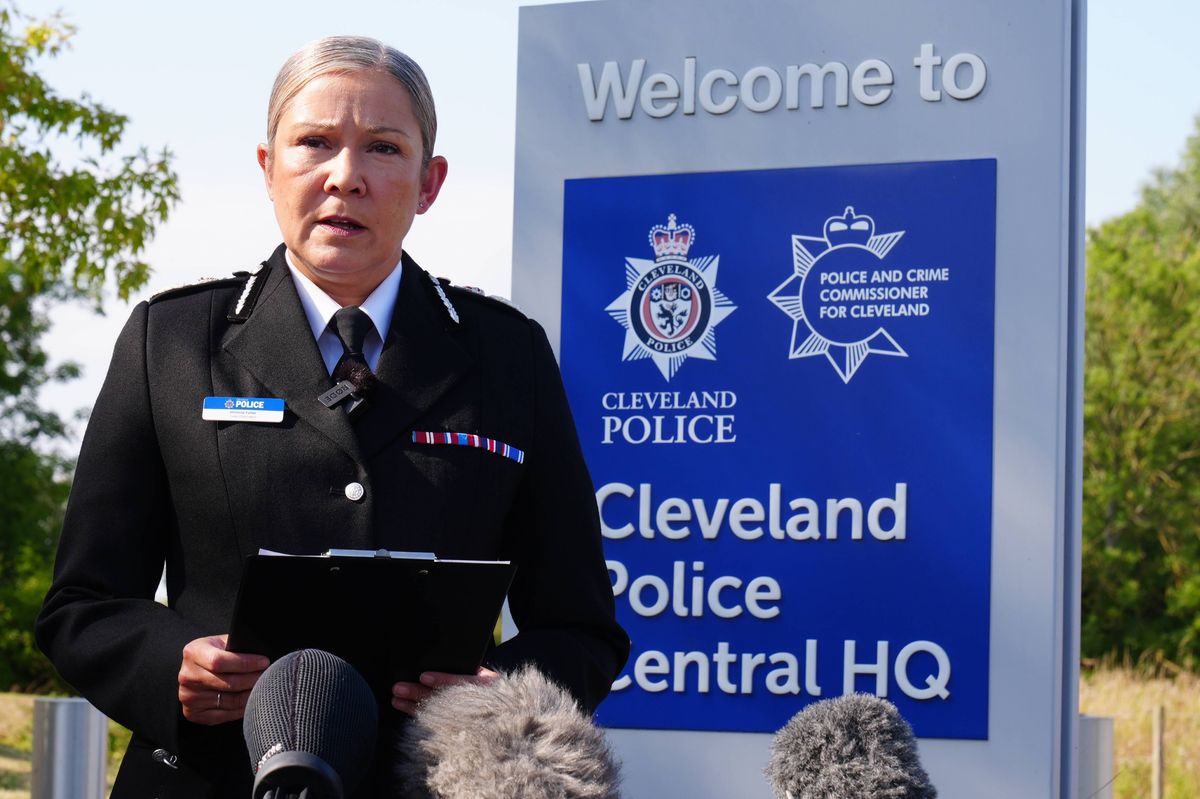 Cleveland Police Chief Constable Victoria Fuller speaking to the media at the force's Headquarters in Middlesbrough after seven people, including two police officers, Pc Matthew Blades and Pc Tom Clough, died in a crash following a pursuit in the early hours of Saturday. A Volkswagen Passat was travelling the wrong way down the A66 near Middlesbrough and collided with a police vehicle on the same road going in the right direction Picture date: Saturday August 22, 2026.