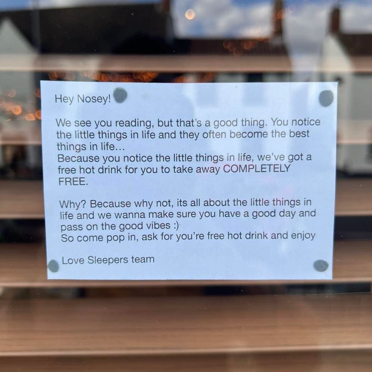 A sign in the window of Sleepers Bar and Kitchen in Beverley on Saturday