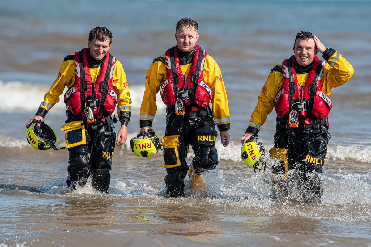 Bridlington RNLI volunteer crew return L-R Dalton Smith, AJ Shepherd and Adam Morland