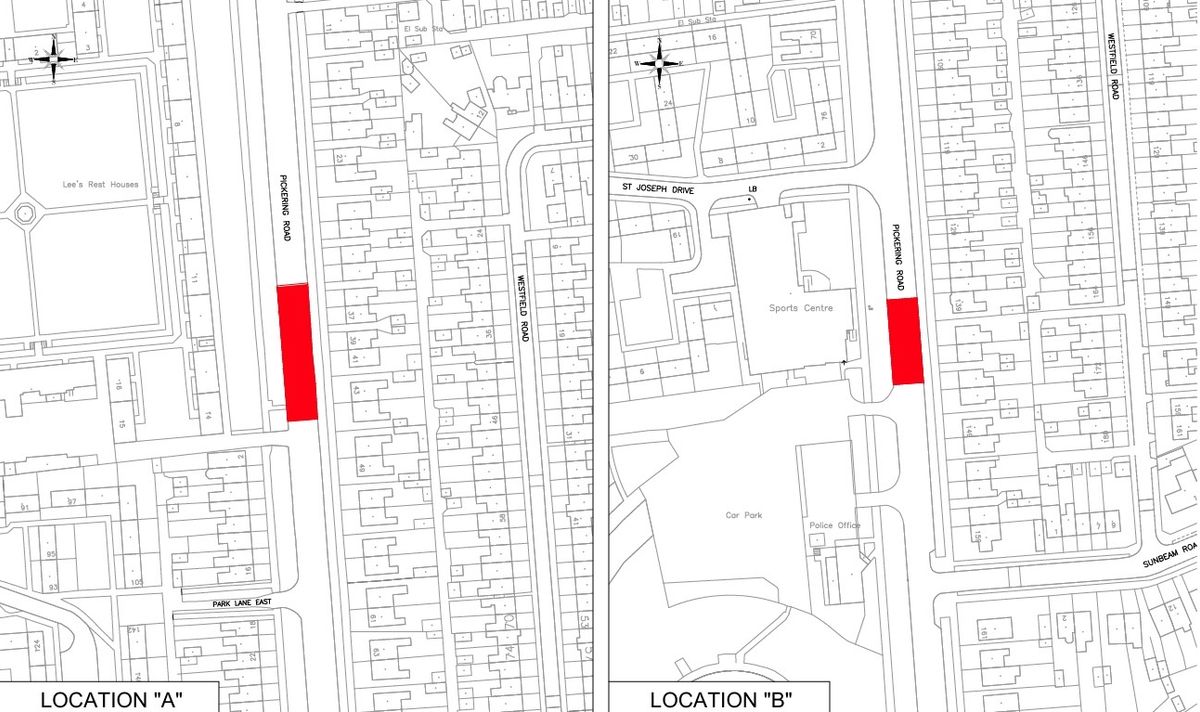 The sections of Pickering Road, Hull, where work is to be carried out