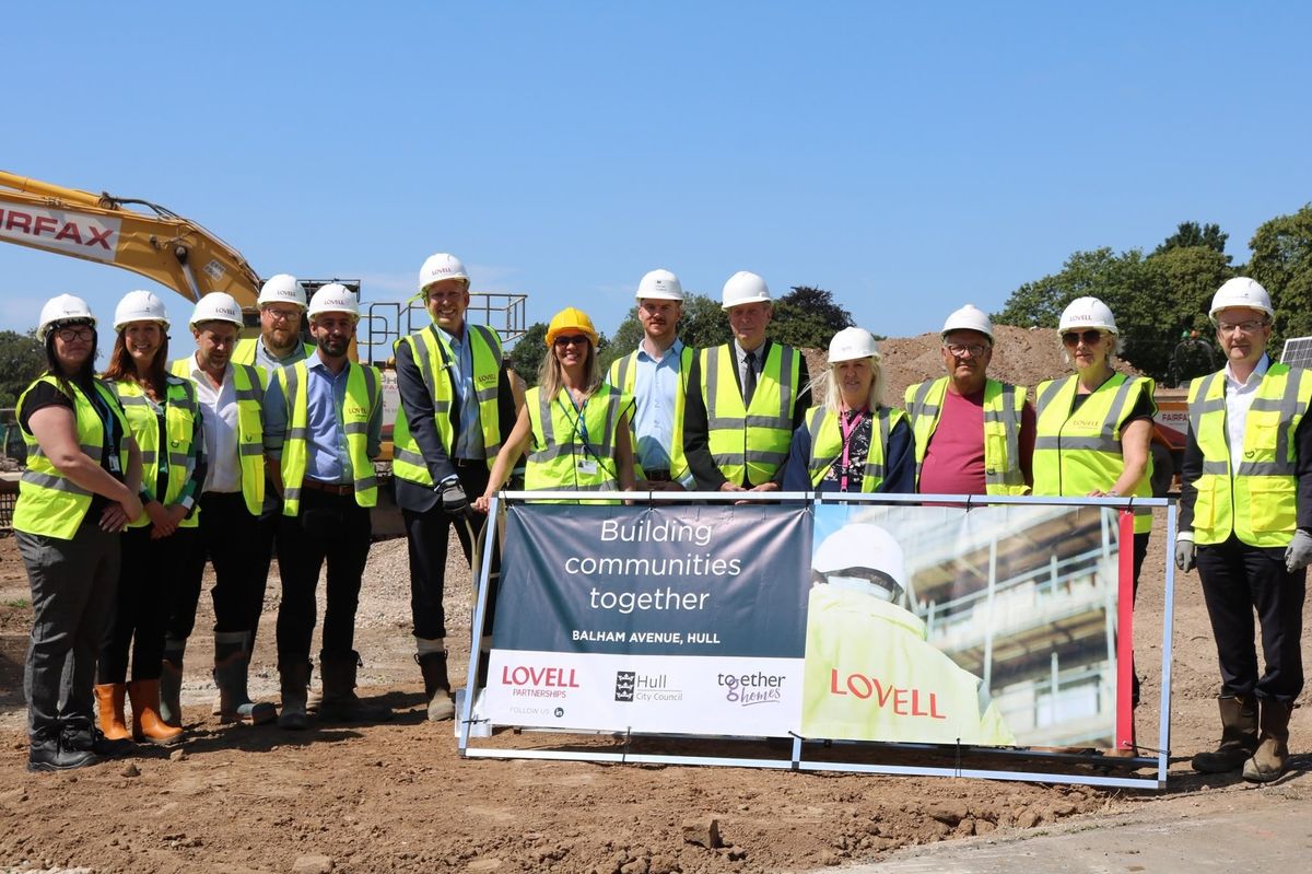 From left: Louise Lawler, Together Housing; Lisa Johnson, Compendium Living; Andy Askin, Nick Simpson, Dion Sykes, Alex Isted, all Lovell; Emma Whittles, Hull City Council; Ben McLaughlin, Homes England; Councillor Alan Gardiner, Hull City Council; Kellie Lemonidis, Together Housing; Carl Partis, Amrin Resources; Councillor Denise Thompson, Hull City Council; Simon Medler, Compendium Living