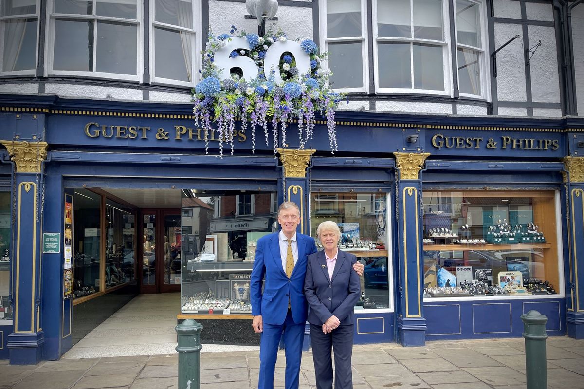 Brother and sister Philip and Karen Guest pictured in front of their original shop in Saturday Market, Beverley