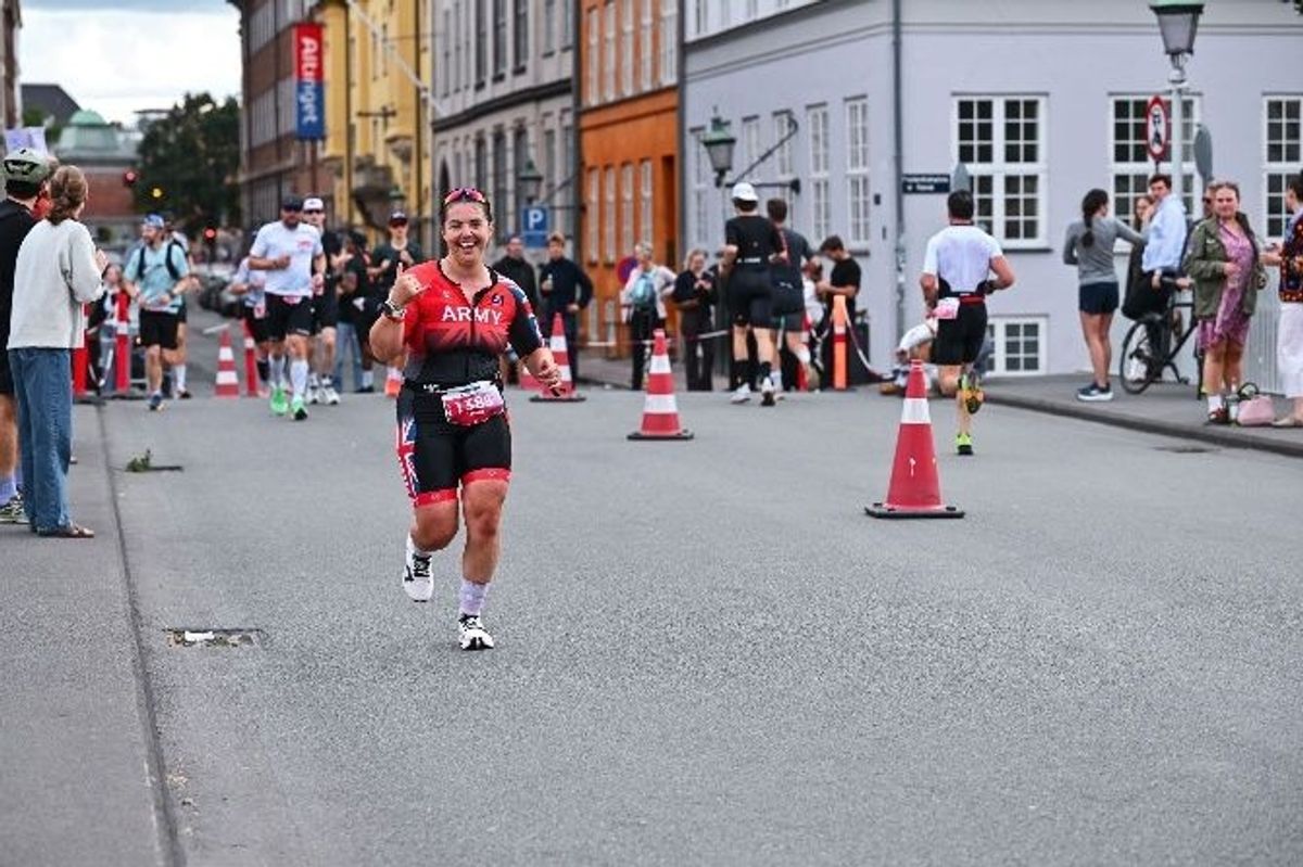 Laura on her marathon run as part of the Ironman challenge