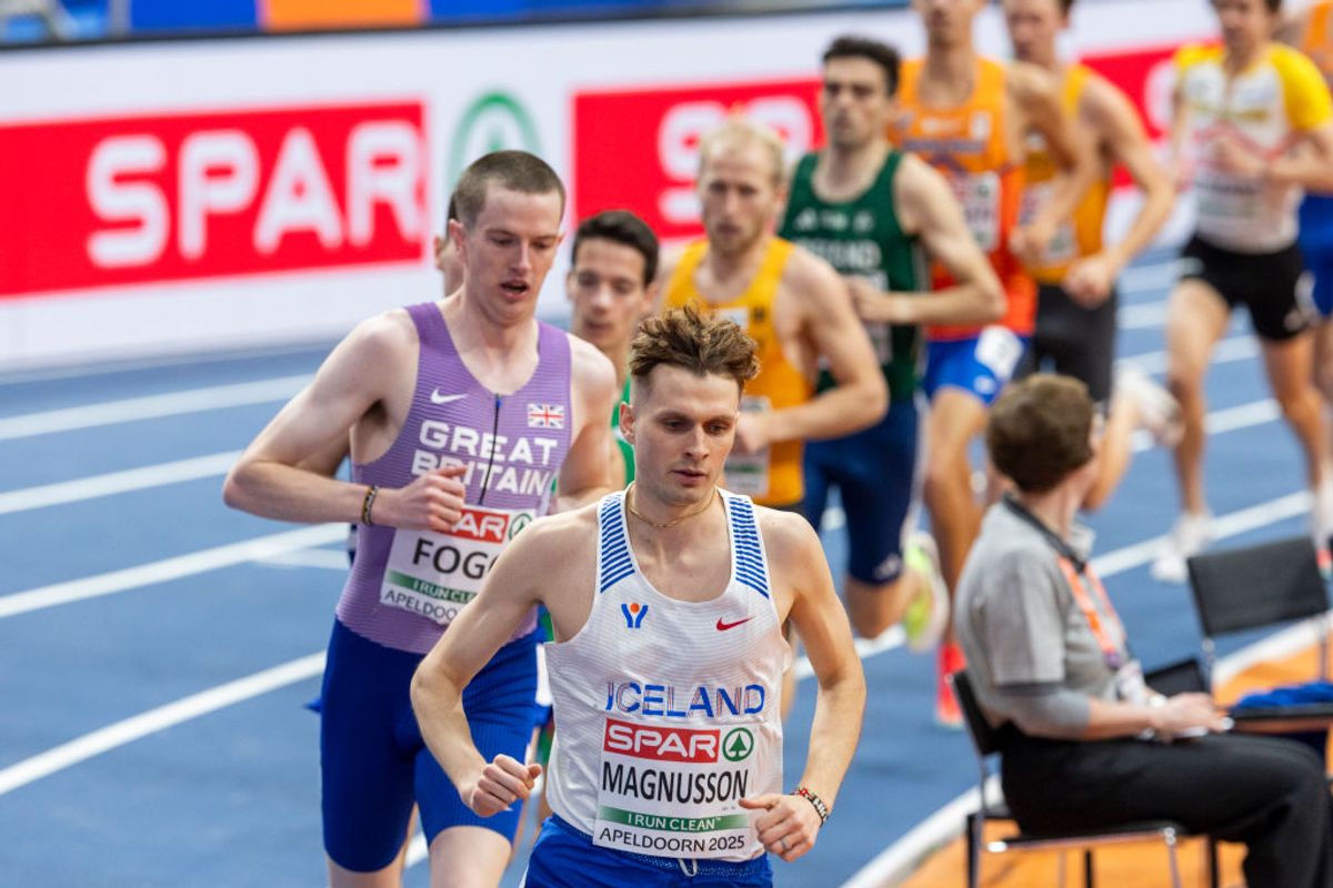 Baldvin Magnusson of Iceland competes in the Men's 3000m at the European Athletics Indoor Championships