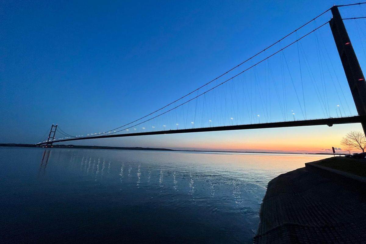 Humber Bridge at sunset one Spring, as seen from Hessle Foreshore