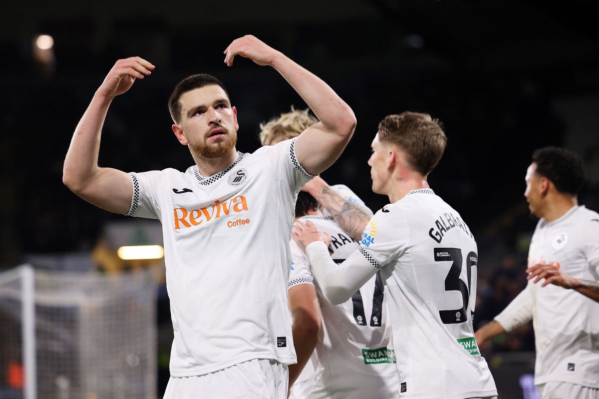 Zan Vipotnik celebrates after scoring a goal for Swansea City