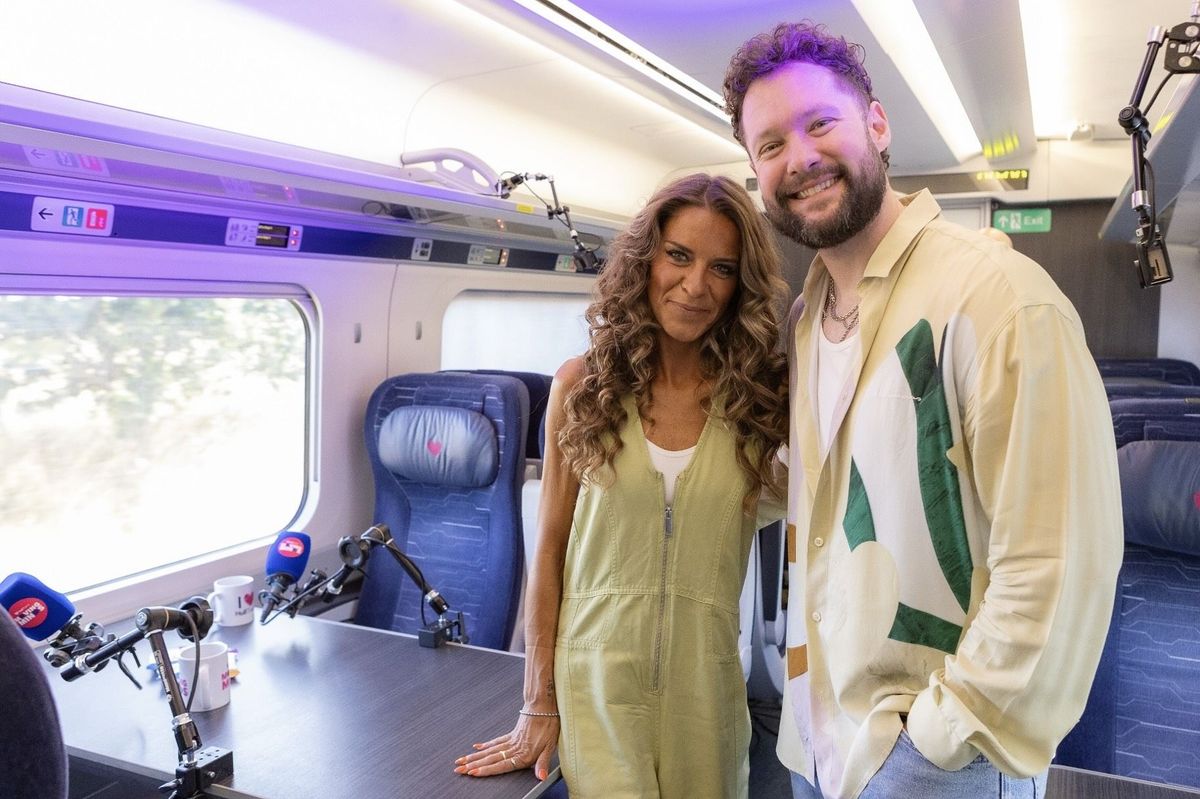 Gemma Oaten and Calum Scott onboard the Hull Trains service where they recorded the latest Moving Minds podcast