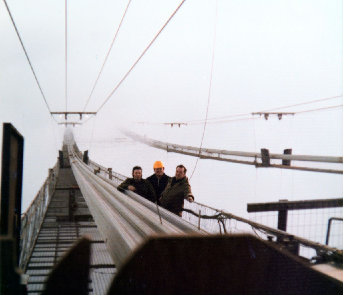 The Humber Bridge Construction - left, Harry Stewart helped with the construction of the Humber Bridge from 1977 until it opened in 1981