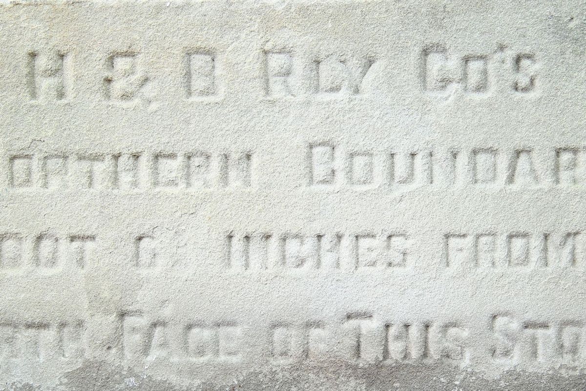Inscribed boundary stone that was saved from the Springhead Locomotive Works in Hull