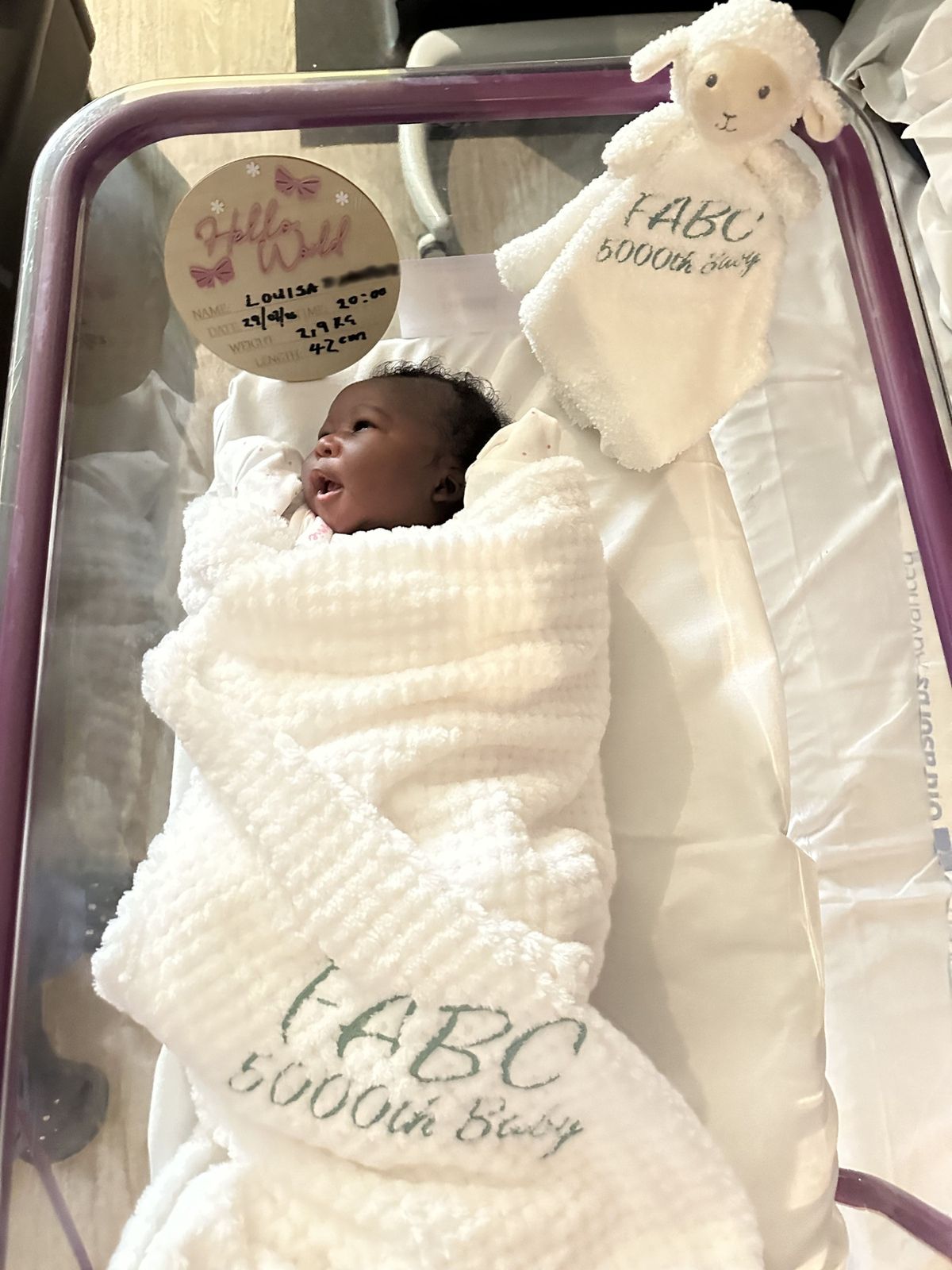 Special blanket and cuddle-toy welcome Louisa to the world