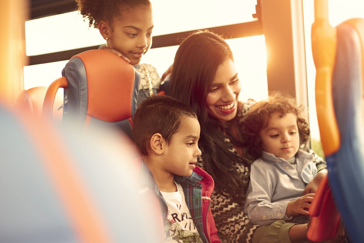 A family aboard a Stagecoach bus
