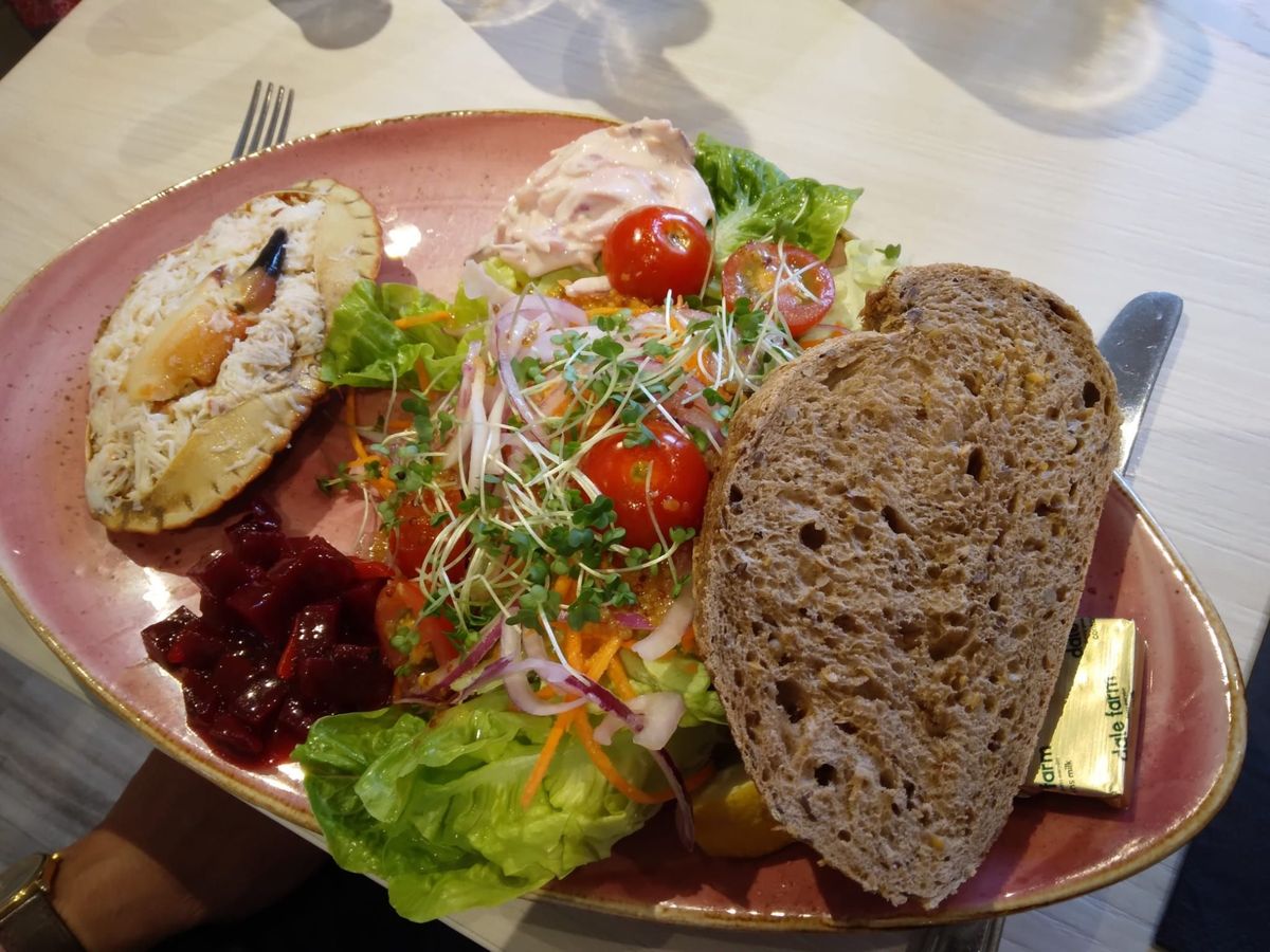 Dressed crab fresh from Bridlington with salad and crusty bread