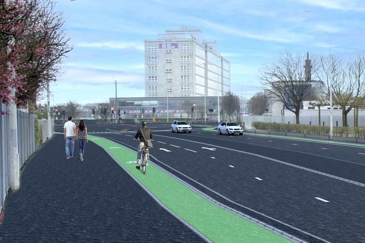 Artist impression - The Freetown Way scheme will restore two lanes of traffic in each direction as well as the development of new off-road cycle tracks